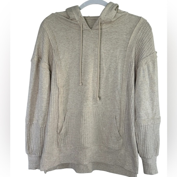Over sized Beige Waffle Hoodie Sz S Soft French Terry Cozy Minimalist 162 - Picture 1 of 6